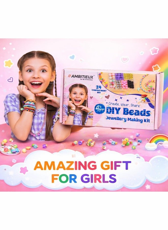 Ambitieux Unicorn Bracelet Making Kit - 4000+ Beads Jewelry Kit with Charms, Elastic String, Box & Tool - DIY Bracelet Necklace Craft Kit for Kids Ages 6-12 - Gift Set with Theme Birthday Gift for girls 4 5 6 7 Years (Unicorn Kit) - Image 3